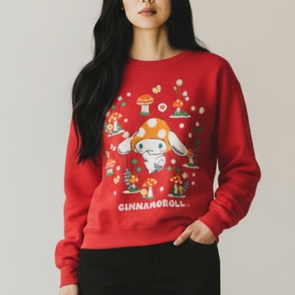 SANRIO Cinnamoroll Sweater Plush Mushroom Print Coral